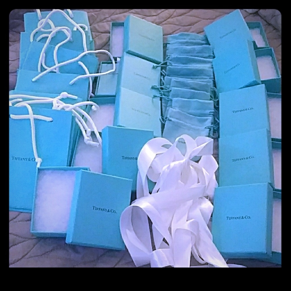 COPY - Tiffany & Co. bags, boxes, pouches, and ribbons.